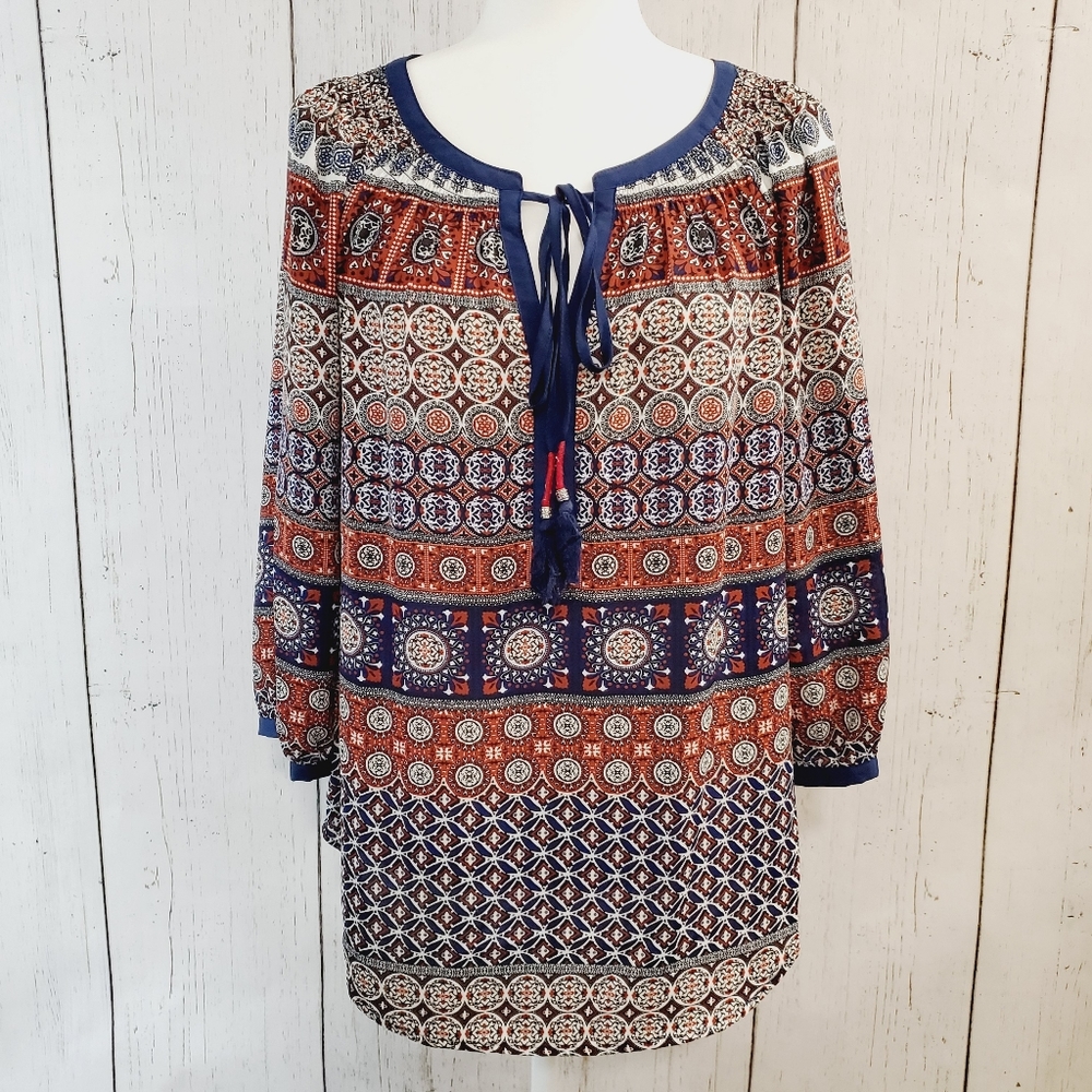 Daniel Rainn Medallion Boho Tunic Blouse Size M
